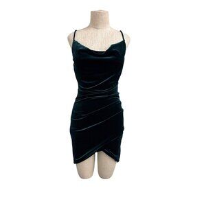 Windsor Green Velvet Cowl Neck Mini Dress Large